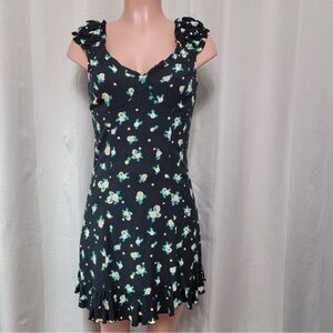 Free People Green and Blue Ruffled Mini Sundress